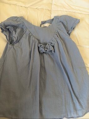 Zara Blue Girls' Casual Ruffle Front Dress